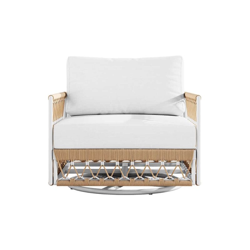 "Ropipe Outdoor Swivel Chair with Hand Woven Rope in Khaki & White"