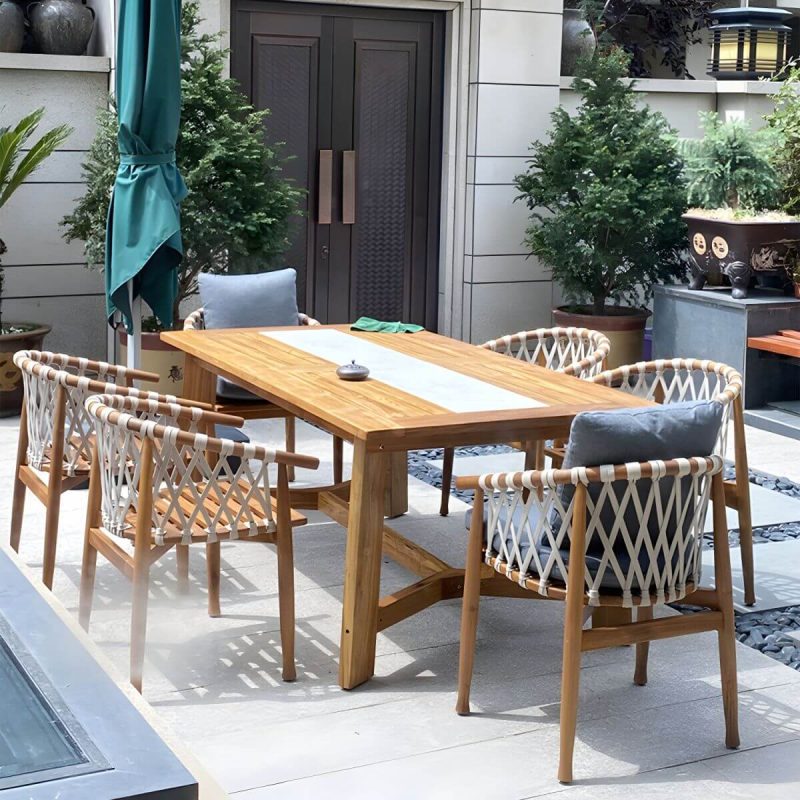 "Teak Wood Water Resistant Dining Table Outdoor Solid Wood Patio Table in Brown - Table Only 47.2"L x 47.2"W x 29.5"H"