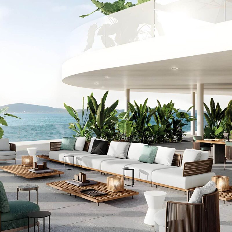 "Modern Wicker/Rattan Sofa with Waterproof Gray Upholstery and Cushions - 37"L x 37"W x 27"H Corner Sofa"