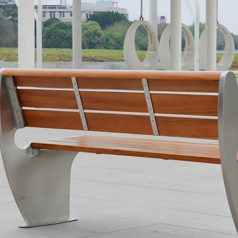 "Modern Metal Park Bench with Mildew Resistant Steel Seating, Brown Color, and Long Seat Length - Silver 180 x 60 x 80 cm"
