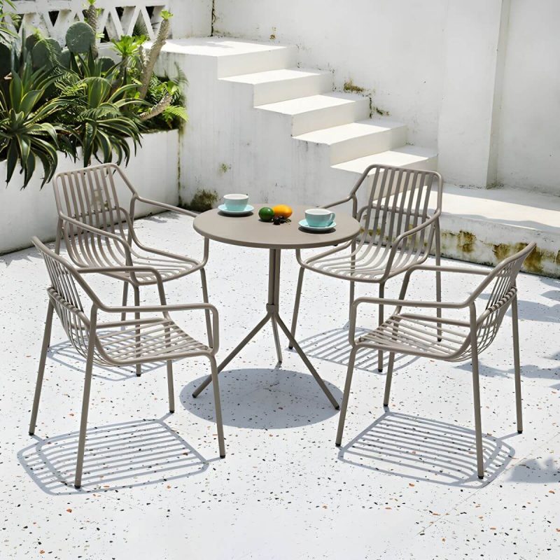 "Metal Patio Table Contemporary Style with Legs in Round/Square Shape - Table Only Champagne Square"