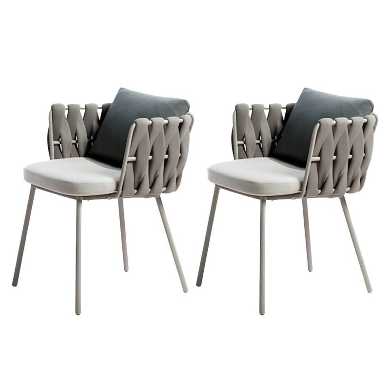 "Modern Dining Side Chair Aluminum Outdoor Bistro Chairs with Arm - Blue/ Gray 2 Piece Set"
