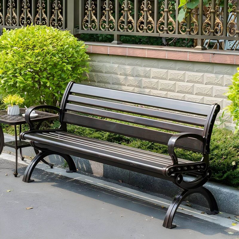"Copper Industrial Garden Bench with Curved Arms and Waterproof Durability - 71"L x 20"W x 28"H"