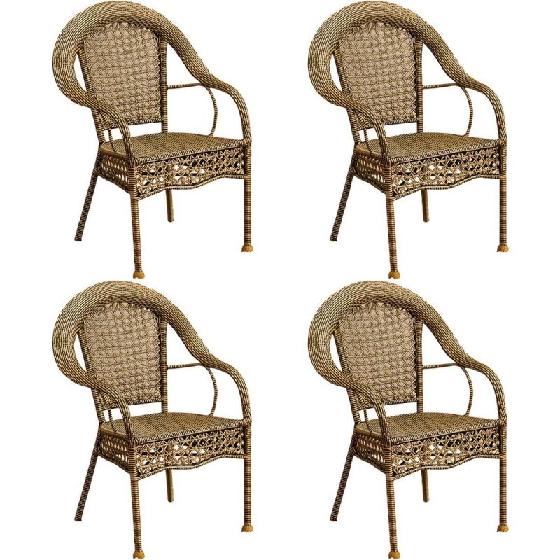 "Modern Metal Frame Stacking Dining Chair with Arm Water Resistant - Gold 4 Piece Set"