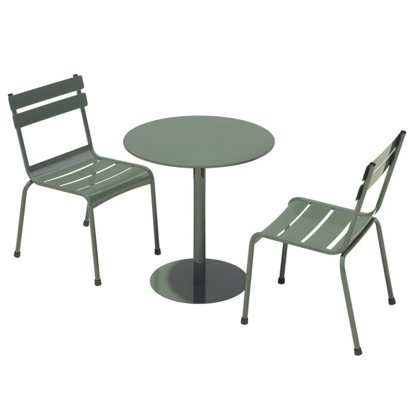 "Iron Waterproof Courtyard Dining Table Combination Modern Multiple Colors - Desk with 2 Chairs Round Green"