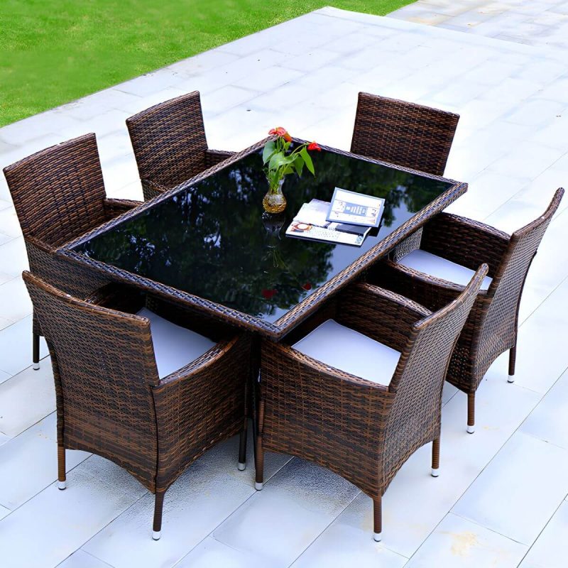 "Industrial Rattan Bistro Table Outdoor Metal Frame Patio Table - Table Only 35.4"L x 35.4"W x 29.5"H Round"