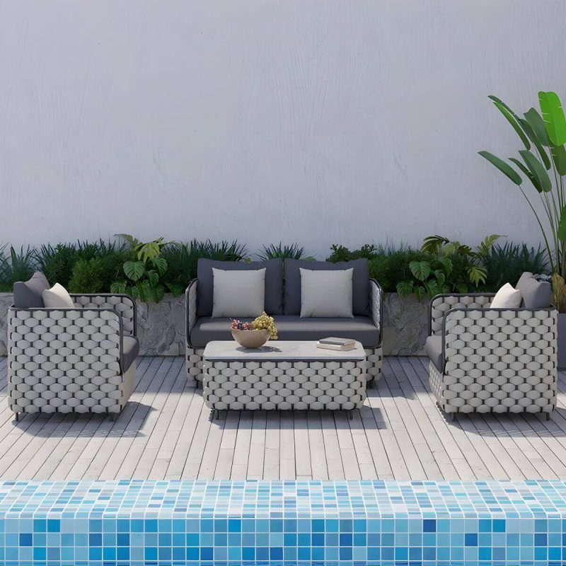 "Scandinavian Outdoor Patio Sofa Water Resistant Metal Patio Sofa with Cushions - 1-Seater Sofa"