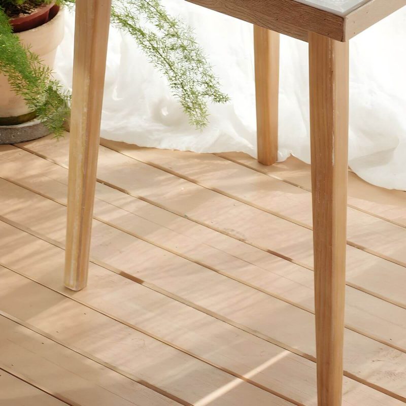 "Modern Square Wood Patio Chat Table with Glass Top in Brown Finish - Table Only 70 x 70 x 75 cm"