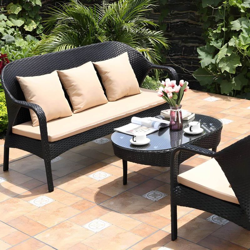 "Rattan Patio Sofa Modern Style Minimalist Villa Outdoor Patio Sofa - 65"L x 29"W x 34"H"