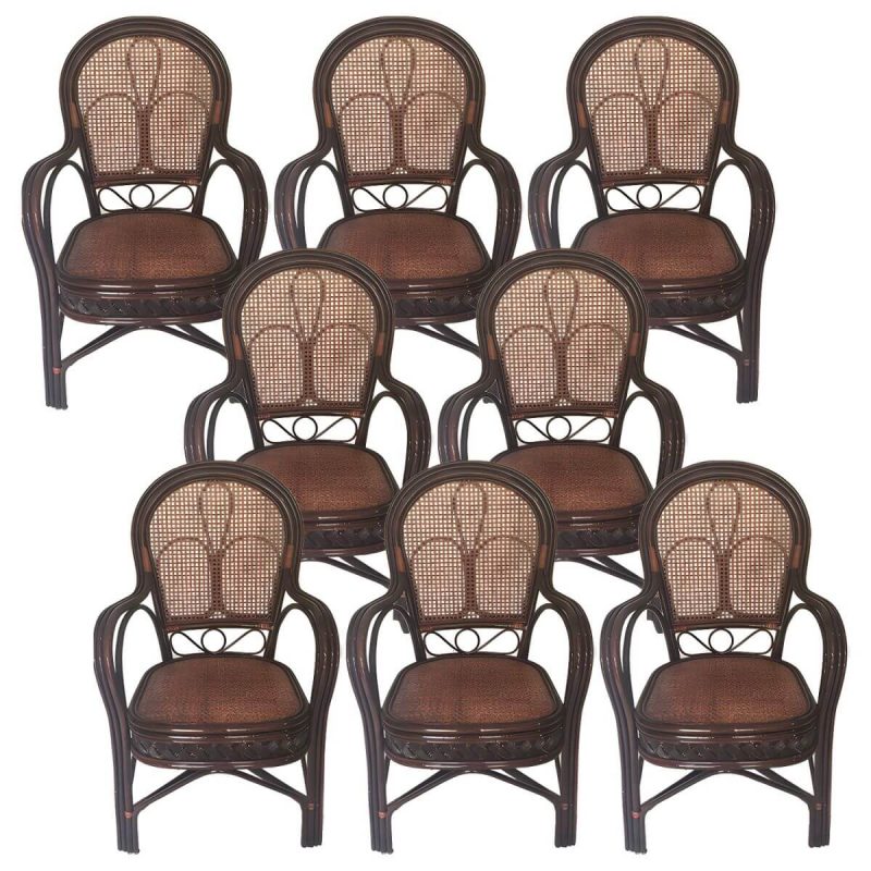 "Traditional 40.55" Height Solid Color Rattan Outdoor Dining Armchair - Brown 8 Piece Set"