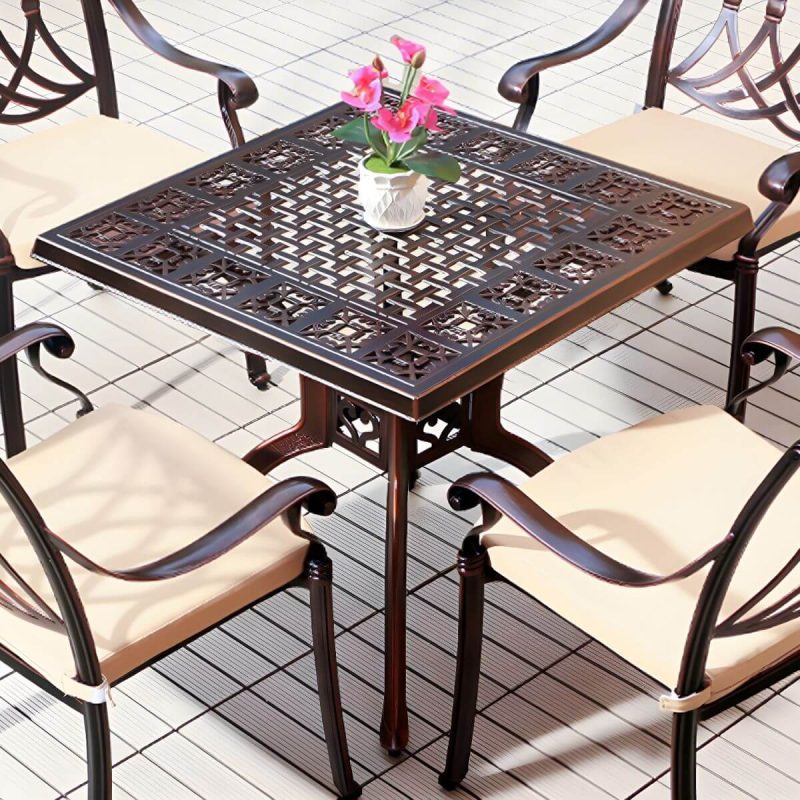 "Aluminum Outdoor Patio Table Industrial UV Resistant Patio Table - Table Only 31.5"L x 31.5"W x 28.7"H Tan"