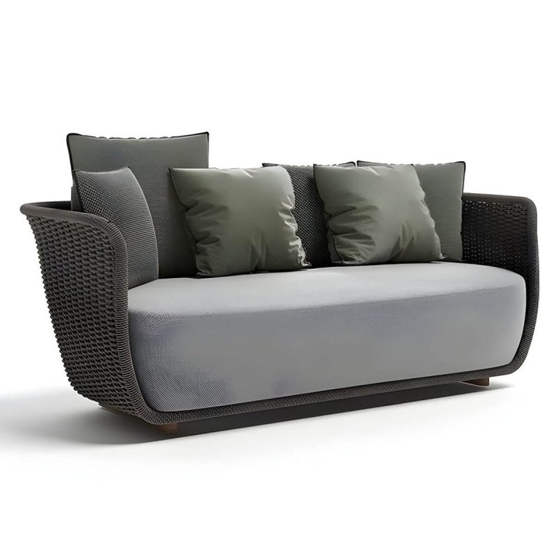 "Scandinavian Linen Sofa with Cushions Water Resistant for Outdoor - Black 2-Seater Sofa"