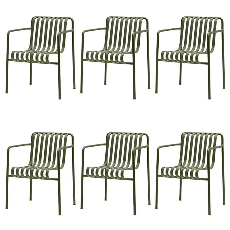 "Modern Metal Outdoor Bistro Chairs Open Back Dining Chairs in Green - 25"L x 26"W x 31"H 6 Piece Set"