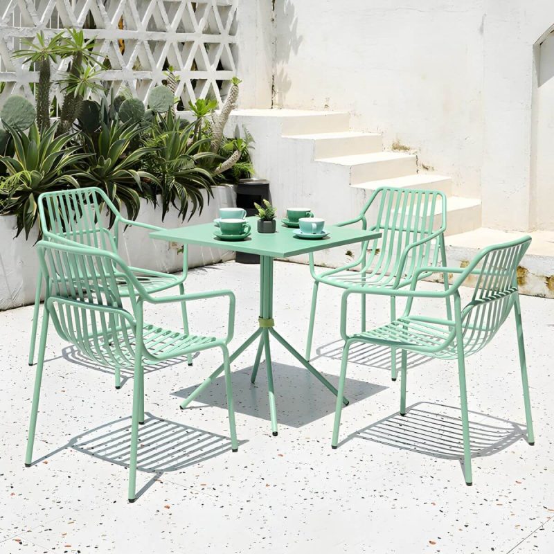 "Metal Patio Table Contemporary Style with Legs in Round/Square Shape - Table Only Green Square"