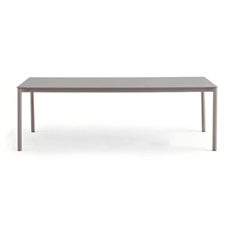 "Modern Grey Stone Patio Dining Table with Waterproof Durability and Umbrella Hole - 94.5"L x 35.4"W x 29.5"H Table Only"
