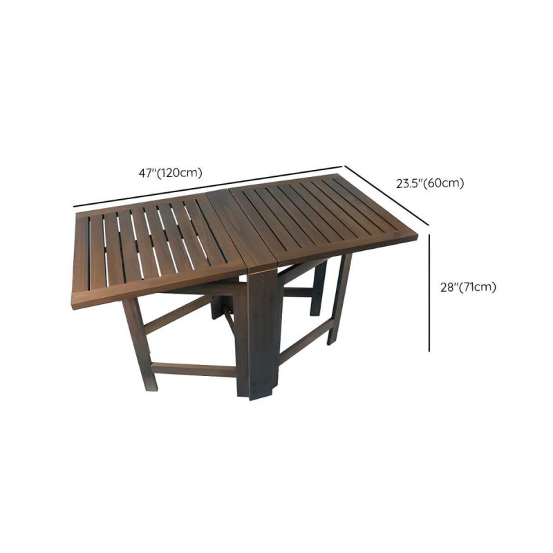 "Dimension of Modern Foldable Wood Patio Dining Table in Brown without Umbrella Hole for Outdoor Enjoyment - Table Only"