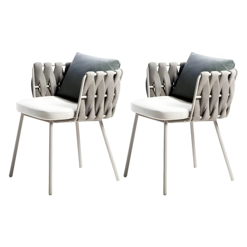 "Contemporary Aluminum Frame Patio Dining Chair with Water Repellent Finish Cushion - 2 Piece Set"