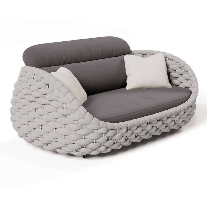 "3 Seater Woven Outdoor Sofa Patio Couch in Gray Cushion & Pillow Included"