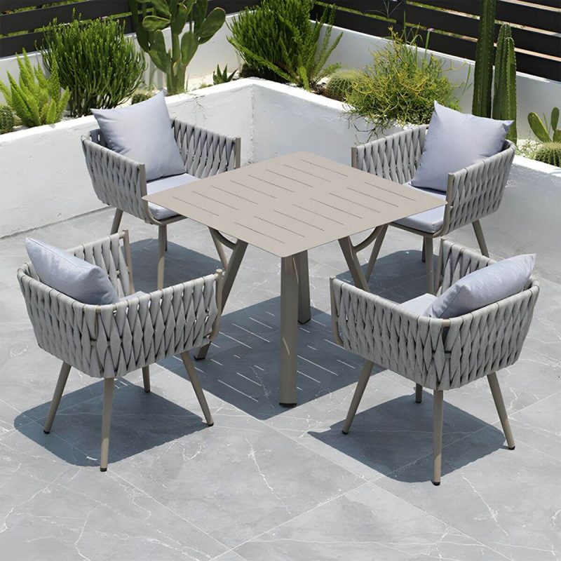 "Tropical Washable Cushion Side Chair Gray Dining Side Chair with Arm - 8 Piece Set"