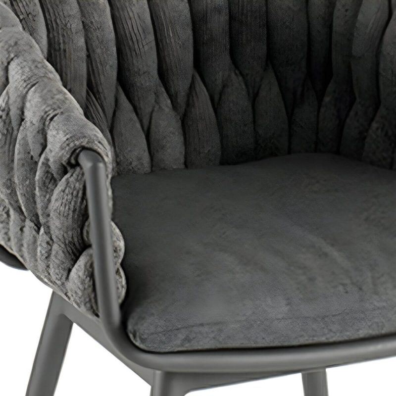 "Modern Gray Aluminum Arm Chair with Sling Back for Outdoor Dining - 6 Piece Set"