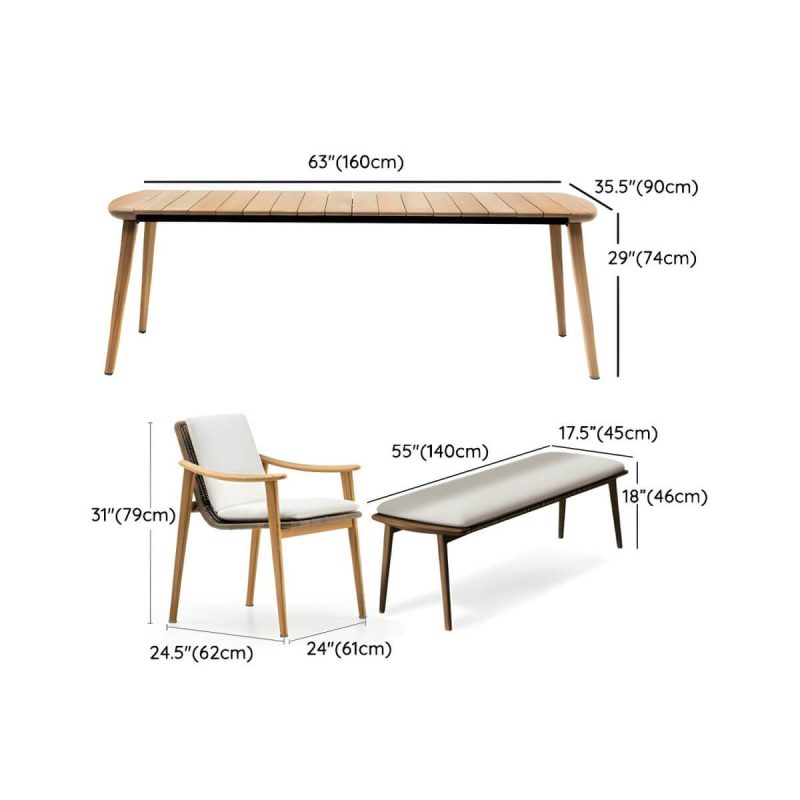 "Dimension of Boho Style Dining Set Solid Wood Rectangular 1/4/6 Pieces Dining Set - Table & Chair & Bench 63"L x 35.5"W x 29.1"H 5"