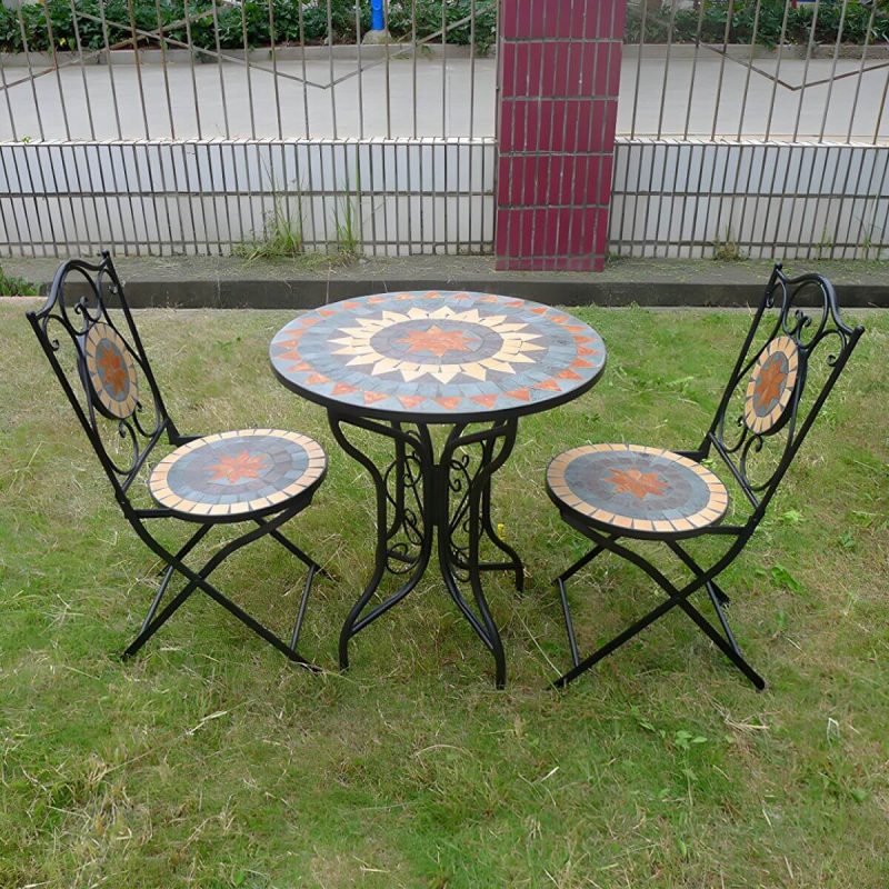 "French Country Metal Patio Table Round Outdoor Iron Dining Table - Table Only Orange"