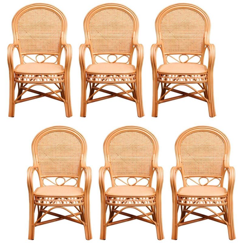"Traditional 40.55" Height Solid Color Rattan Outdoor Dining Armchair - Ginger 6 Piece Set"