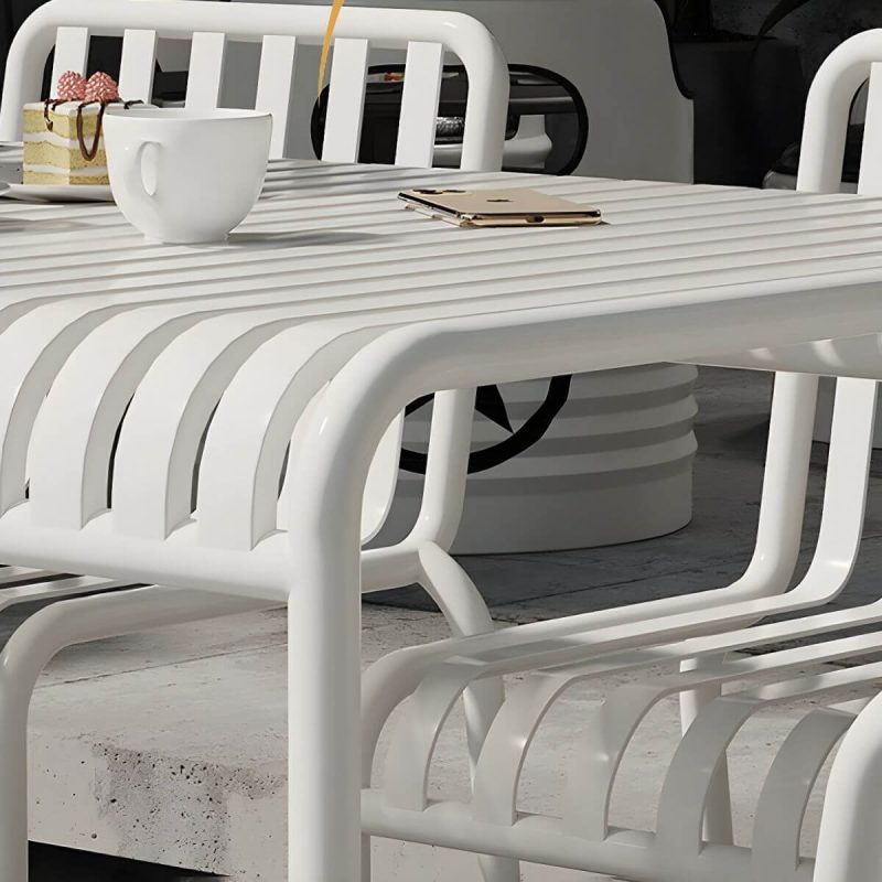 "White Metal Modern Patio Dining Table Waterproof Design without Umbrella Hole - 55.1"L x 27.6"W x 29.5"H Table Only"