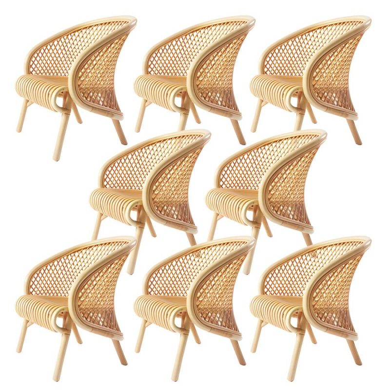 "Tropical Matte Finish Patio Chair Assembled Wicker with Arms - Natural Finish 8 Piece Set"