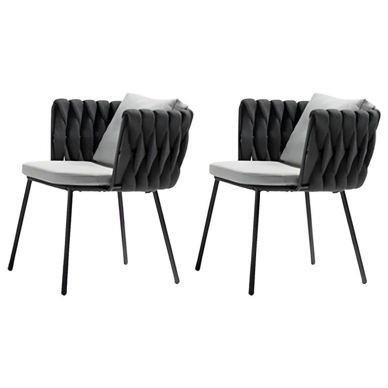 "Metal Matte Finish Patio Chair Assembled Tropical with Cushions - 23.2"L x 25.6"W x 28"H 2 Piece Set"