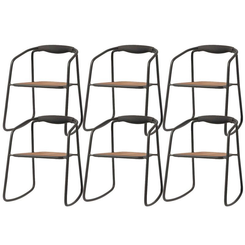 "Farmhouse Aluminum With Arm Open Back Stacking Patio Dining Chair - 6 Piece Set Black Teak"