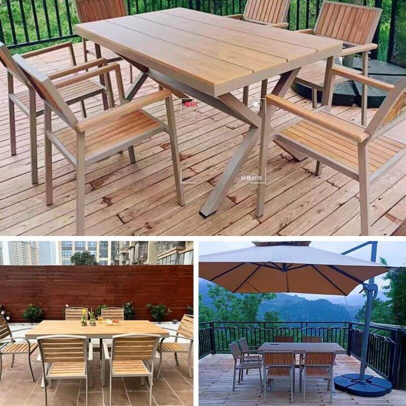 "Art Deco Auburn Aluminum Patio Dining Table with a Fixed Square Top, 27.6"L x 27.6"W x 29.5"H, Without Chairs"