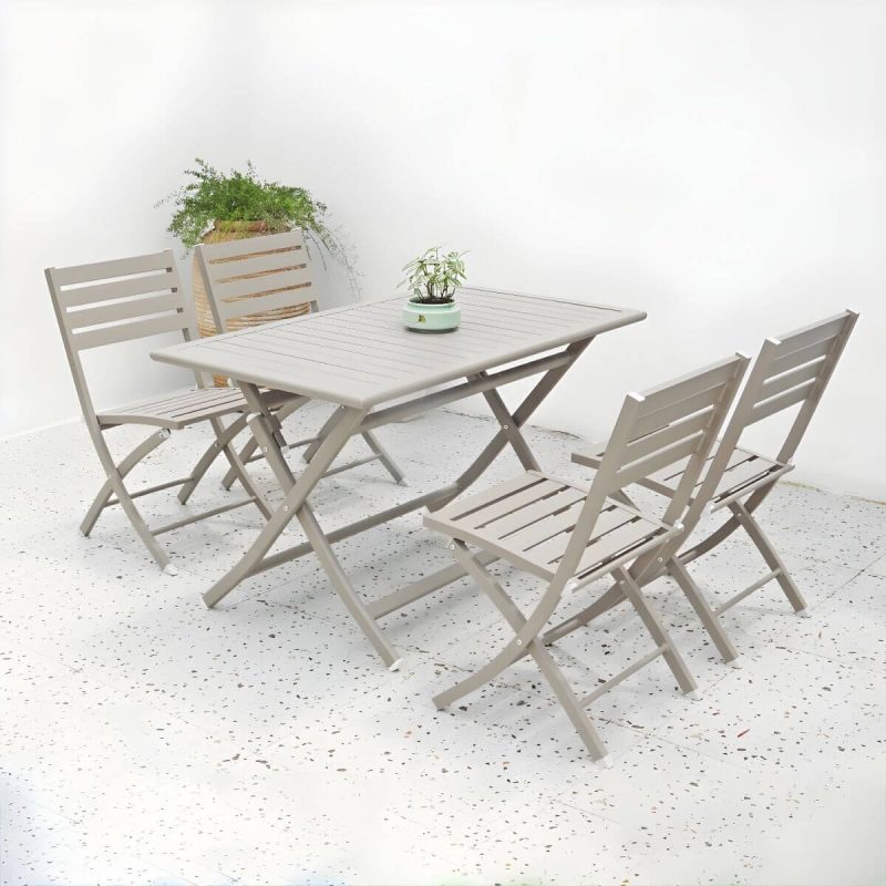 "Metal Modern Folding Patio Dining Set with Strap Back Chairs - Table & Chair(s) 47.2"L x 27.6"W x 28.5"H 4 Champagne"