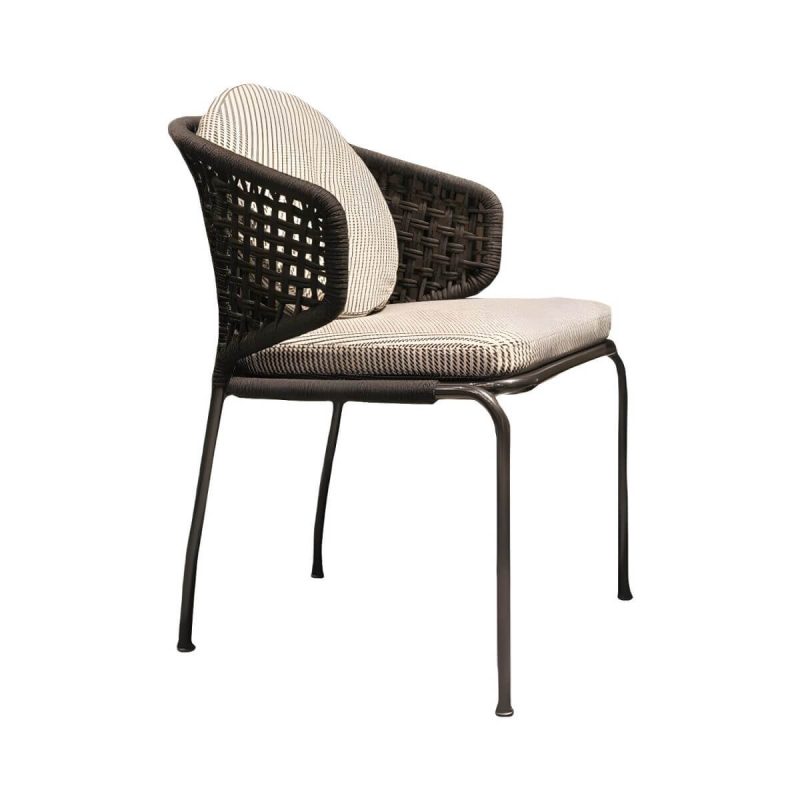 "Rattan Outdoors Dining Chair Tropical Metal Armchair Dining Side Chair - Rope Braid 1 Piece"