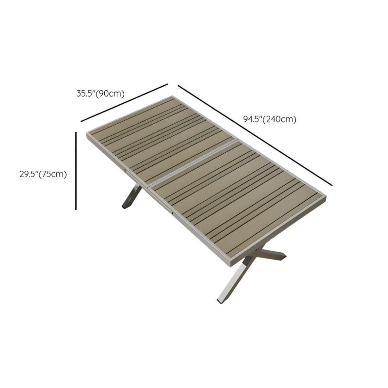 "Dimension of Modern Wood Patio Dining Table with Aluminum Frame in Gray Color - Table Only 94.5"L x 35.4"W x 29.5"H Grey Rectangular"