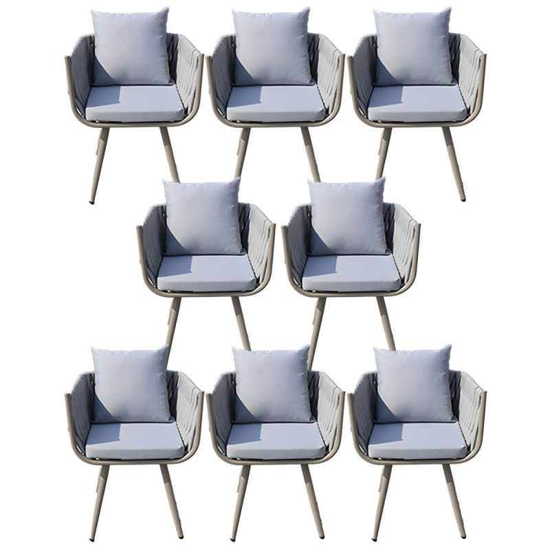 "Tropical Washable Cushion Side Chair Gray Dining Side Chair with Arm - 8 Piece Set"