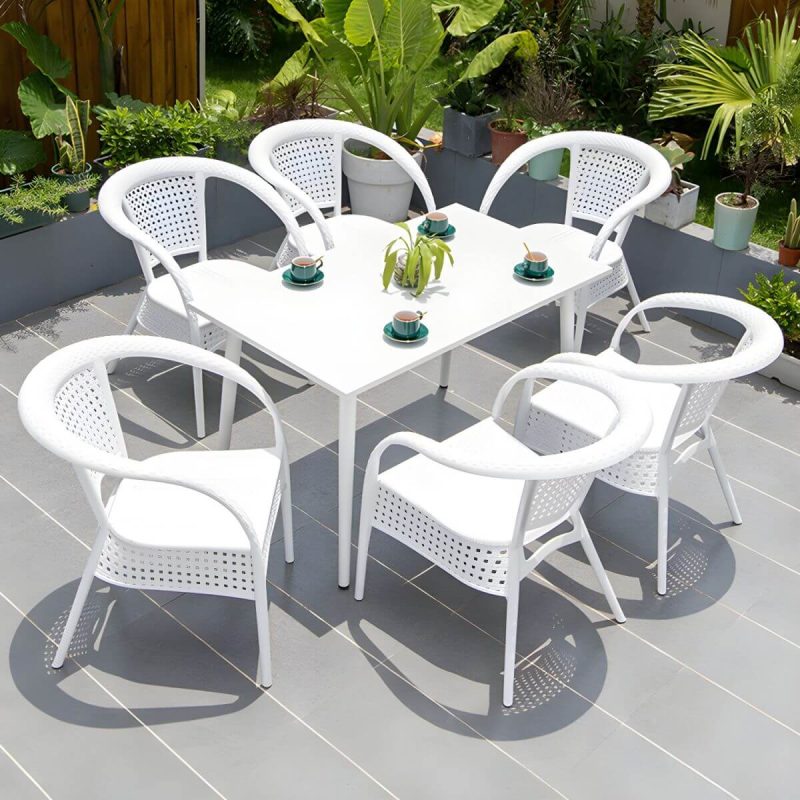 "Contemporary White Metal Dining Table Furniture Set with Chairs for Courtyard - Table & Chair(s) 31.5"L x 31.5"W x 28.3"H 4"