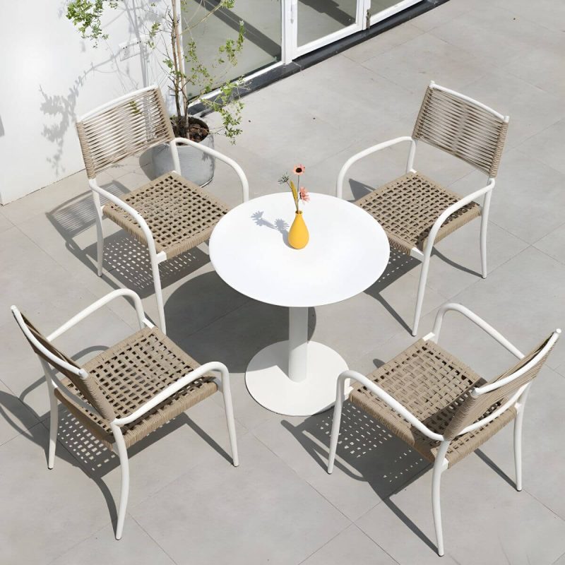 "Contemporary Metal Dining Table Set with White Top for Courtyard - Table & Chair(s) 27.6"L x 27.6"W x 28.3"H 2"