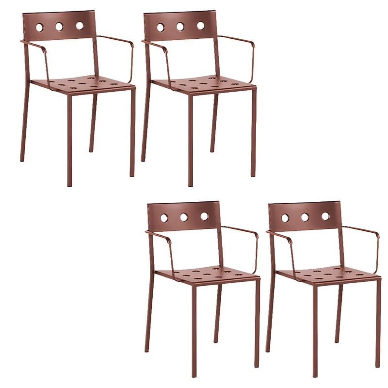"Industrial Metal Dining Side Chair Open Back Stacking Outdoor Chair - 4 Piece Set With Arms"