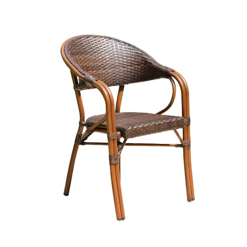 "Contemporary Brown Dining Table Set 2 Woven Chairs for Courtyard - Table & Chair(s) 2 Brown"