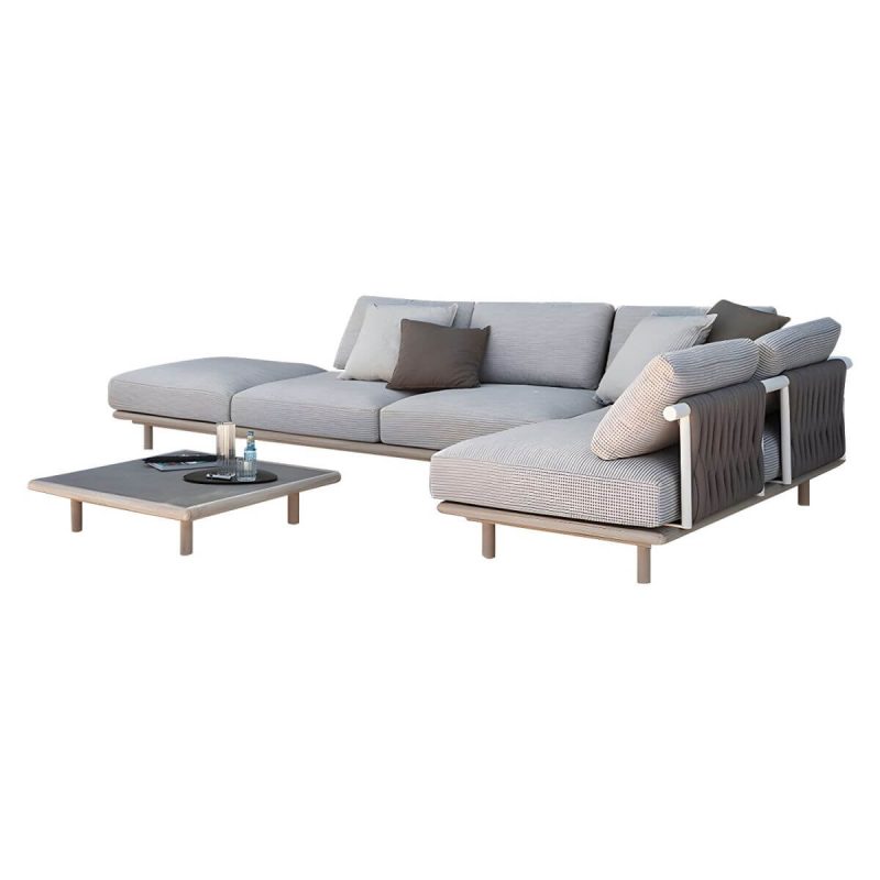 "Scandinavian Wood Frame Outdoor Sofa UV Resistant Patio Sofa with Cushion - Left Armrest Double Seat"
