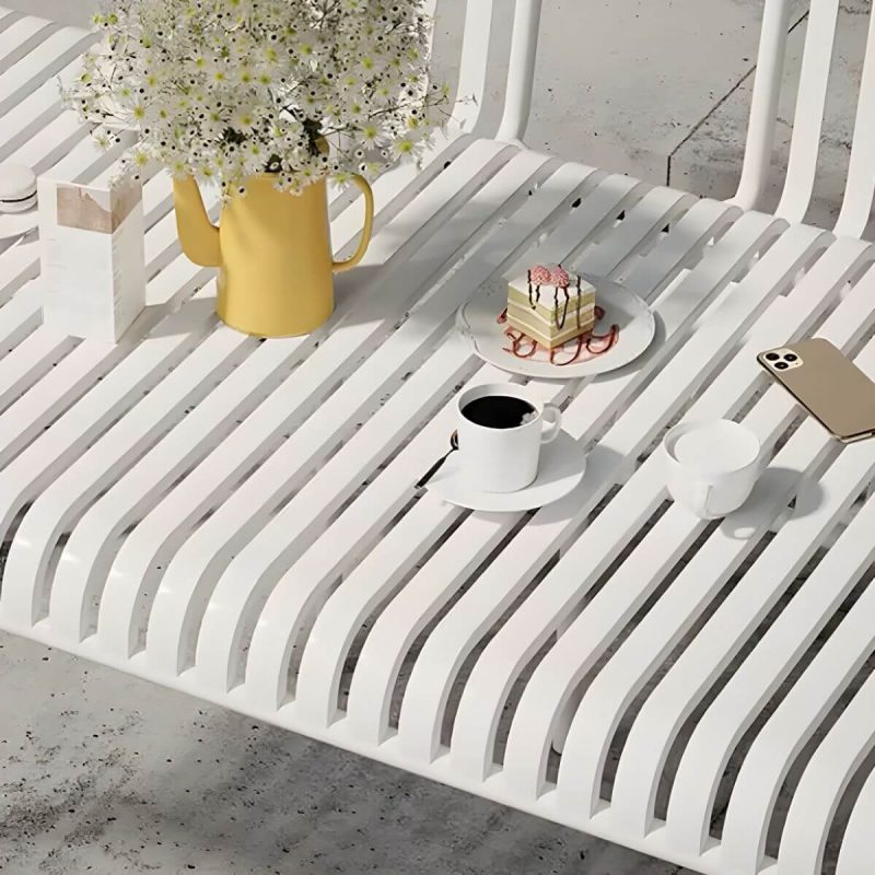 "White Metal Modern Patio Dining Table Waterproof Design without Umbrella Hole - 47.2"L x 27.6"W x 29.5"H Table Only"