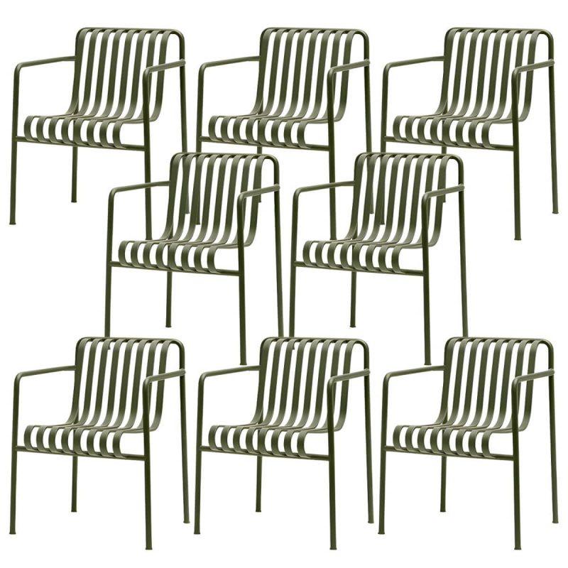 "Industrial Metal Outdoor Bistro Chairs Open Back Dining Chairs in Green - 25"L x 26"W x 31"H 8 Piece Set"