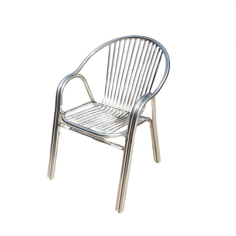 "Silver Modern Armchair Metal Stacking Dining Chairs with Arm - Silver 4 Piece Set"