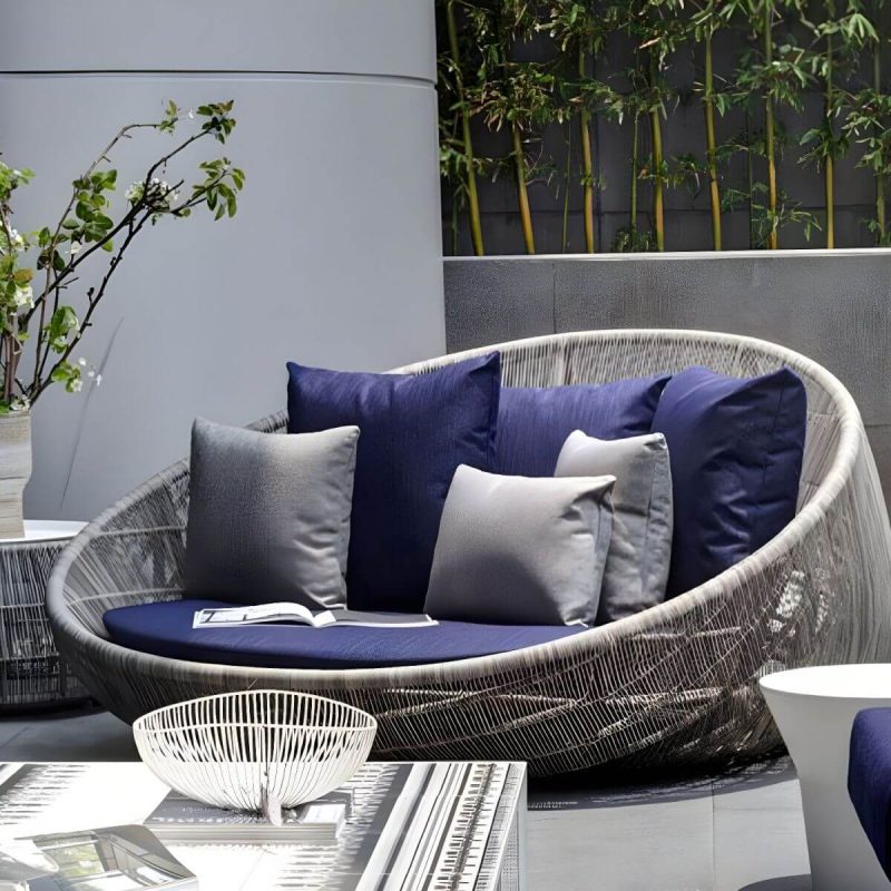 "Metal Patio Sofa Modern Style Minimalist Villa Outdoor Patio Daybed - 160 x 160 x 80 cm White"
