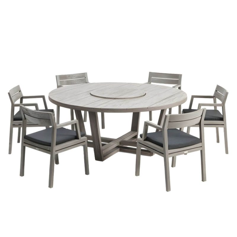 "Modern Wooden Dining Table Set with Armless Chairs for Outdoors - Table & Chair(s) 70.9"L x 70.9"W x 29.5"H 6"
