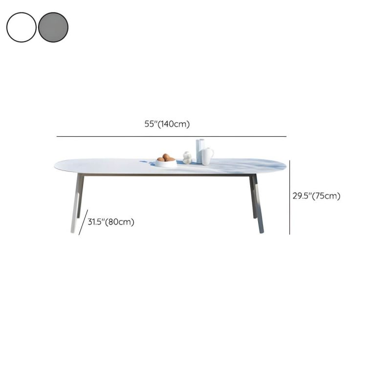 "Dimension of Contemporary Style Stone Patio Table Oval Shape with Metal Legs in Grey/White - Table Only 55.1"L x 31.5"W x 29.5"H White"