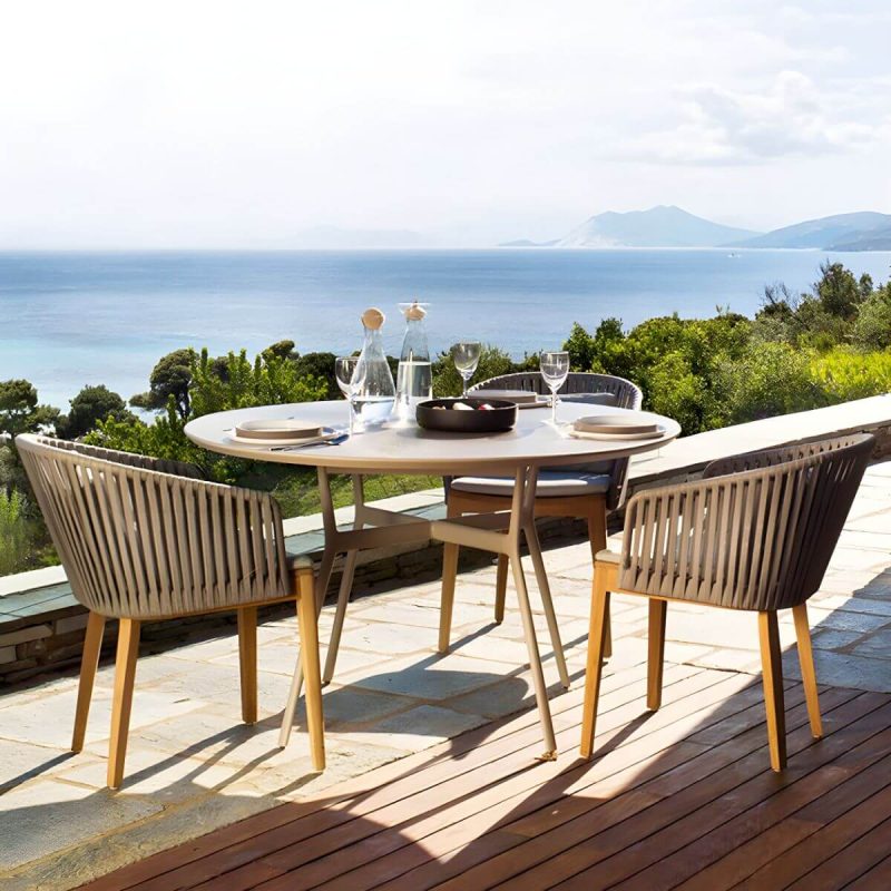 "Modern Brown Patio Dining Table without Umbrella Hole and Non-Foldable Design - Table Only 31.5"L x 31.5"W x 28.3"H Square"