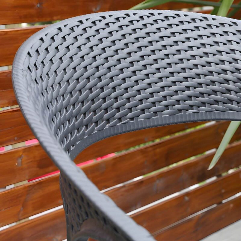 "Contemporary Black Plastic Outdoor Bistro Chairs with Arms and 4 Legs - 2 Piece Set"