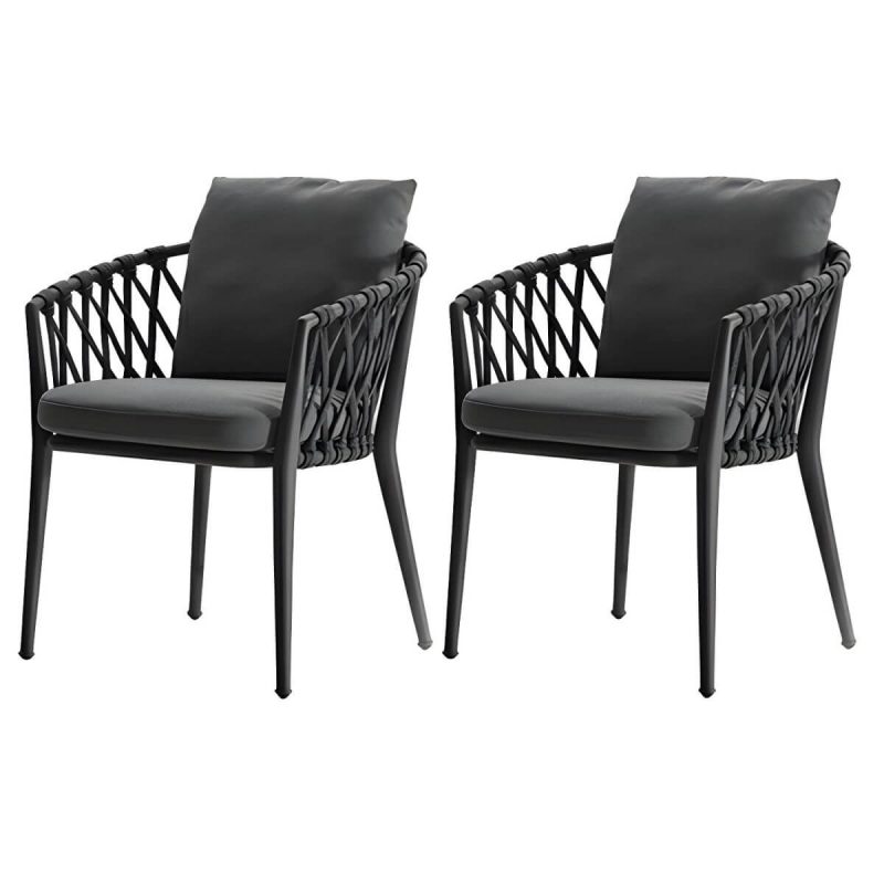 "Modern Gray Metal Arm Chair with Wicker Back and Cushions for Your Patio - 24"L x 24"W x 30"H 2 Piece Set"